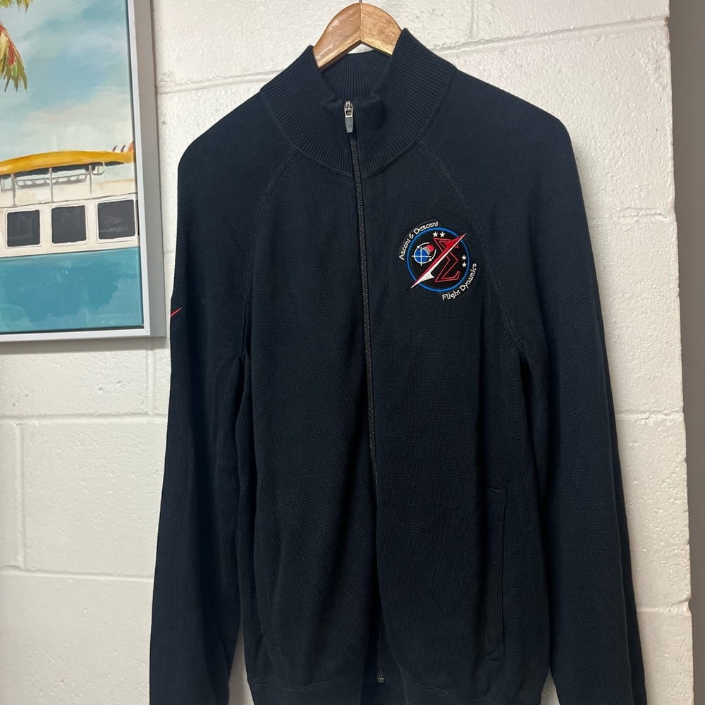 Lands End NASA Men's Dark blue Embroidered long sleeve Sweater. full zip
